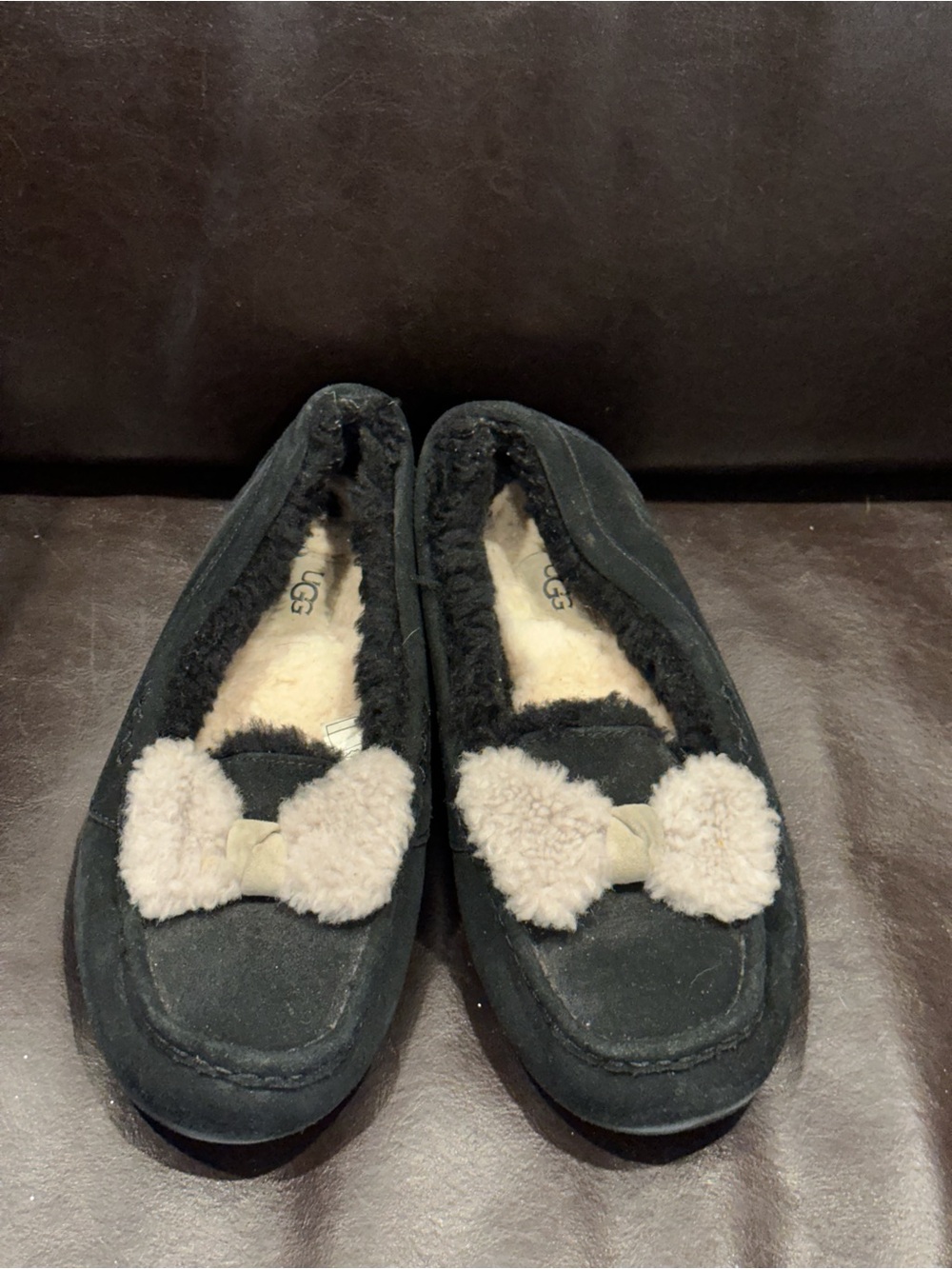 UGG Ansley Fur Bow slippers black & grey US10